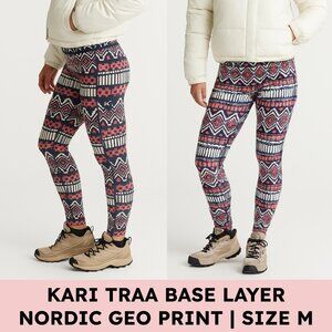 🌨️ Kari Traa Baselayer Leggings, Nordic Geo Print (M) Navy/Pink, Ski